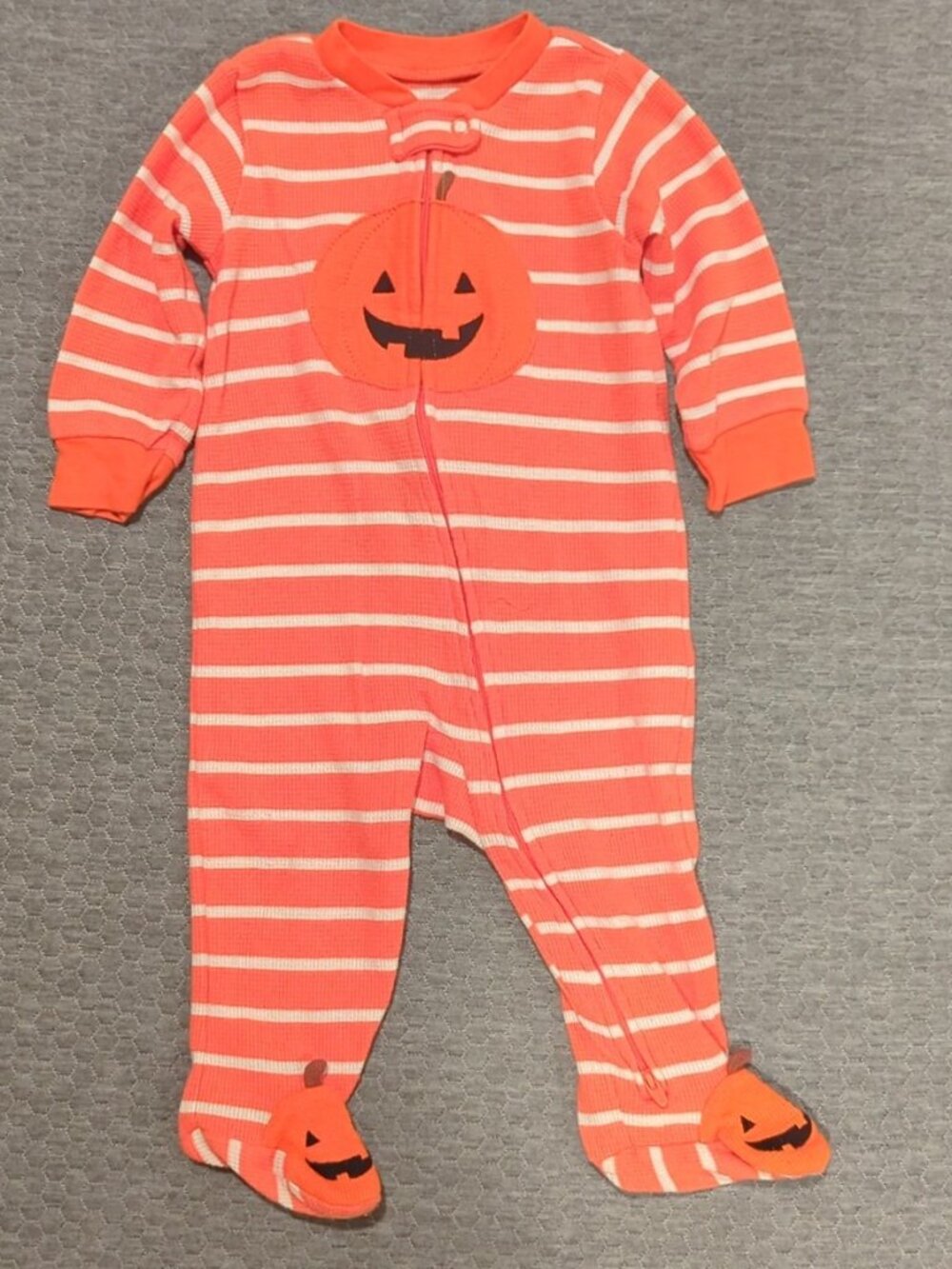 Baby Halloween Pumpkin Striped Footie Pajamas - Infant Size 9M - Good Condition